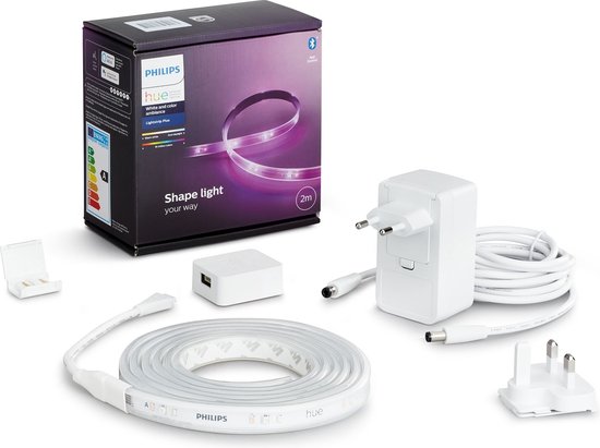 Philips Hue Lightstrip Plus basis 2 meter- Wit en gekleurd licht - Wit - 20W - Bluetooth - V4 - incl. Voeding
